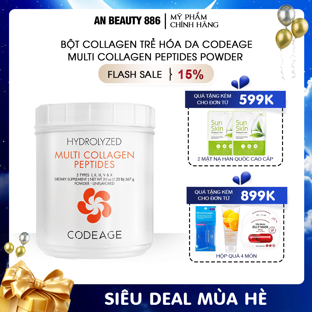 Bột collagen tổng hợp giúp trẻ hóa da Codeage Hydrolyzed Multi Collagen Peptides 567g