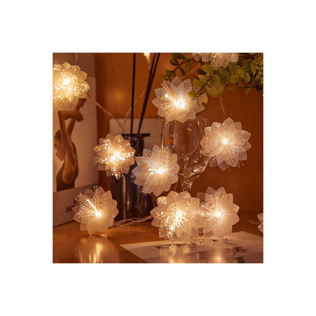 【Stylish】 2 / 3M LED Fiber Optic Fairy Powered Garland Holiday Wedding Party Birthday Decor Artificial Flowers String Lights