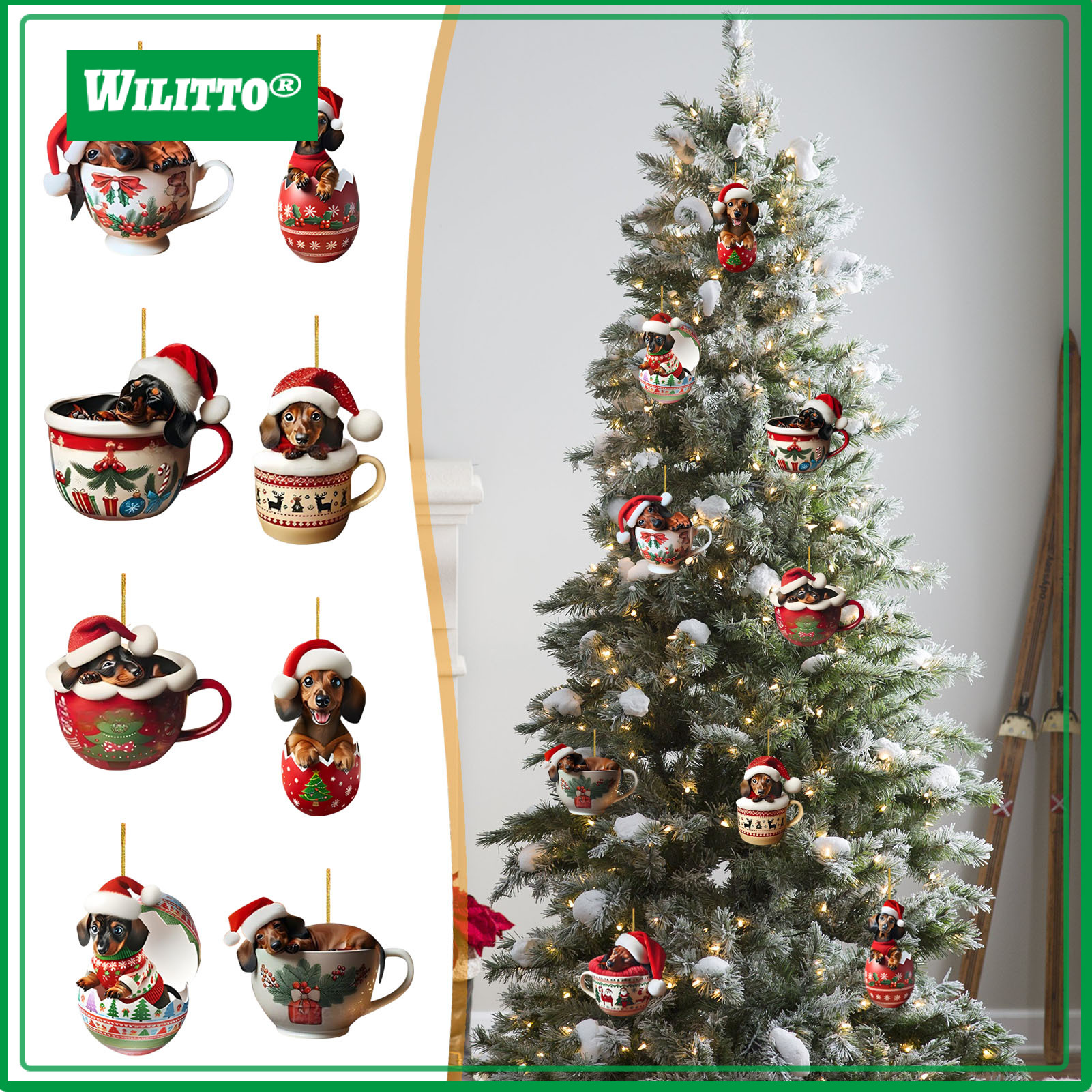 Product photo of Wilitto Dachshund Puppy in Mug Acrylic Christmas Ornament from its Lazada listing