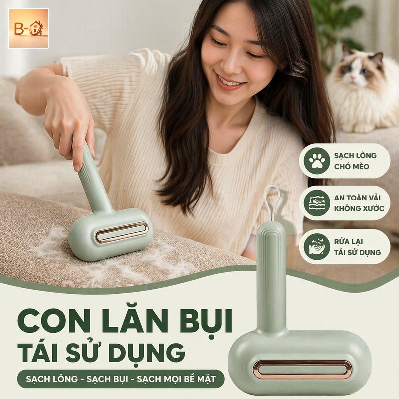 B-HQ Con lăn dính lông thú cưng silicone giặt được tái sử dụng bám dính tốt cầm tay nhỏ gọn cho quần áo chăn ga sofa