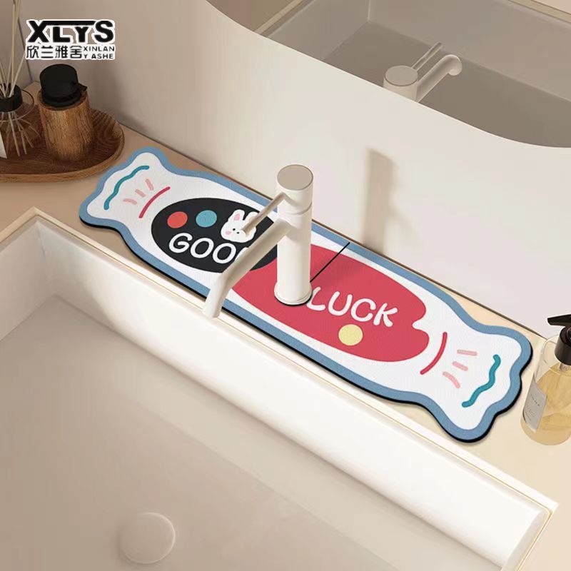 Drain pad Cartoon cute faucet drain pad Splash-proof mat for bathroom washstand Diatom mud absorbent pad for sink ราคา 153 บาท*ส่งฟรี
