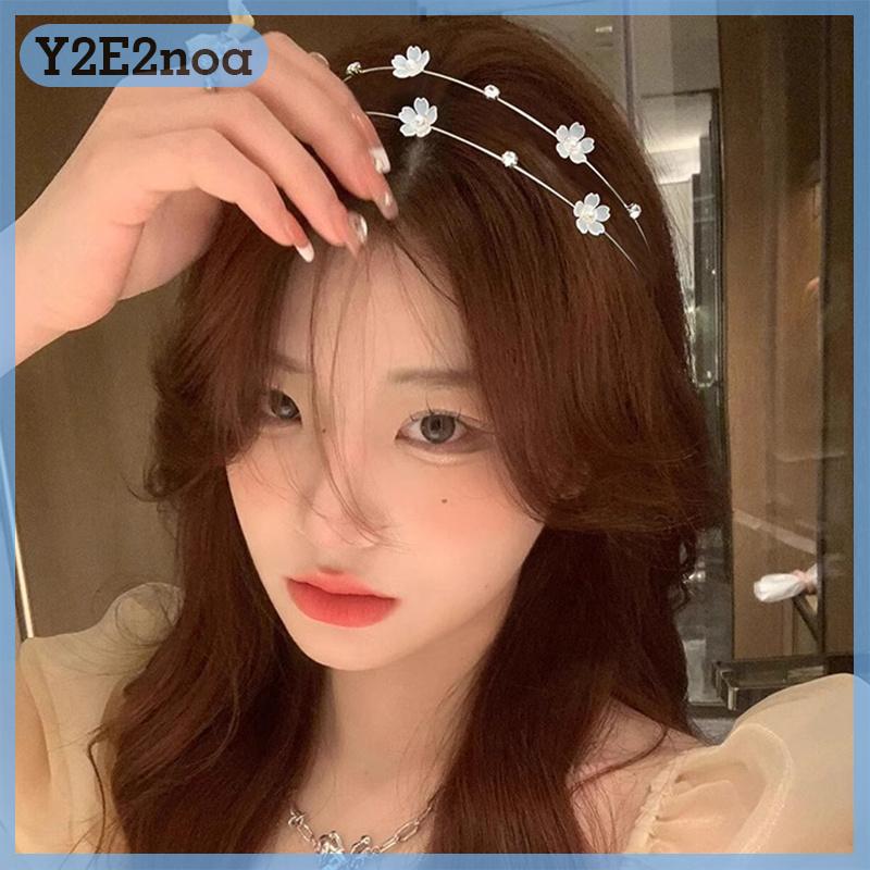 Y2E2noa Simple Double Layer Metal Hairbands Elegant Rhinestone Flower Headband Fashion Women Head Hoop Hair Styling Headwear Accessories