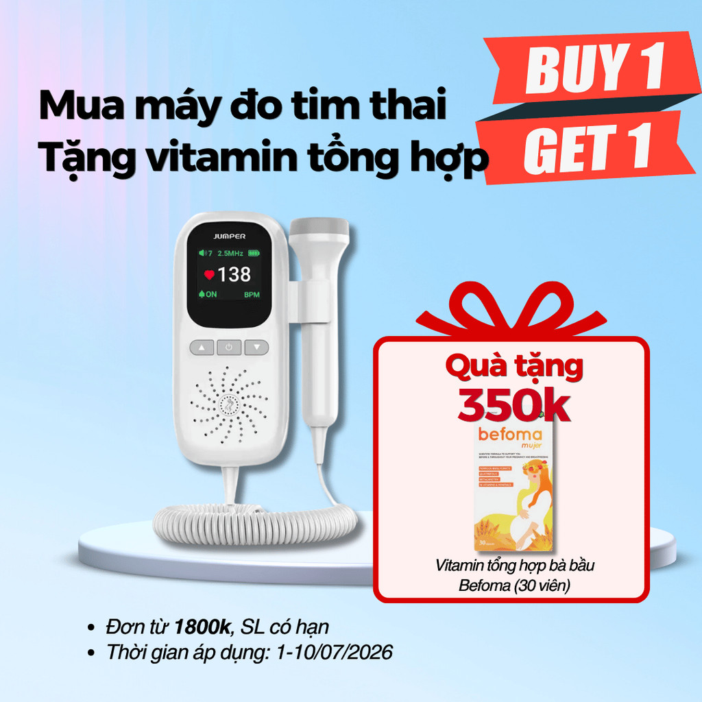 Máy đo nghe tim thai cá nhân cầm tay pin sạc Jumper JPD-100F bảo hành 24 tháng