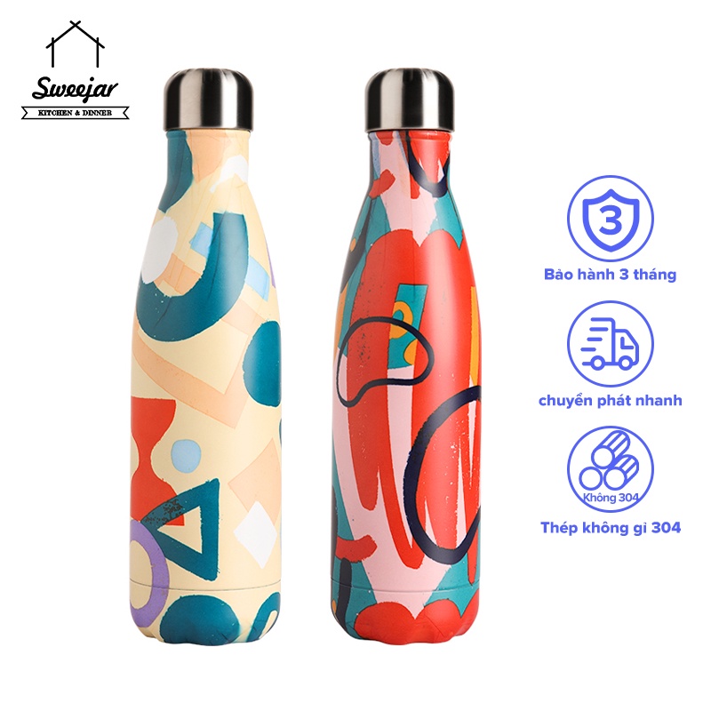 Bình nước giữ nhiệt SWEEJAR thép không gỉ 304 in họa tiết graffiti sáng tạo 500ml