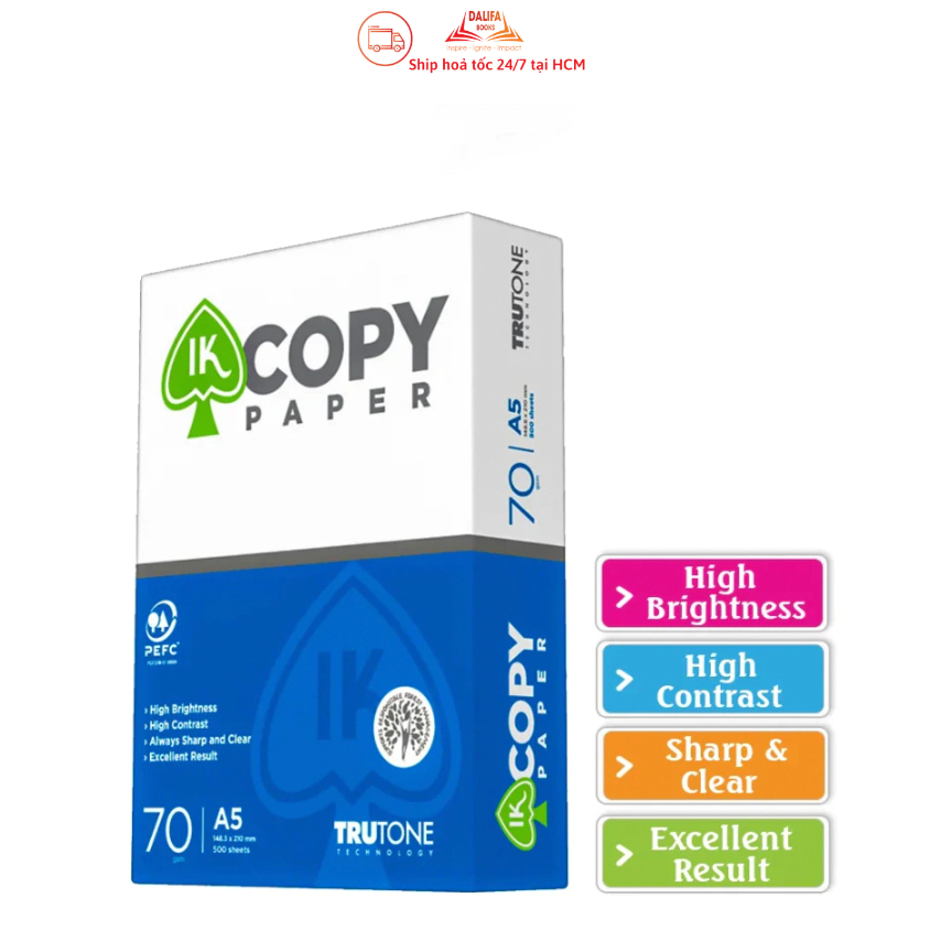 Ream giấy A5 70 gsm IK Copy (500 tờ) - Hàng nhập khẩu Indonesia- Giấy in chất lượng cao