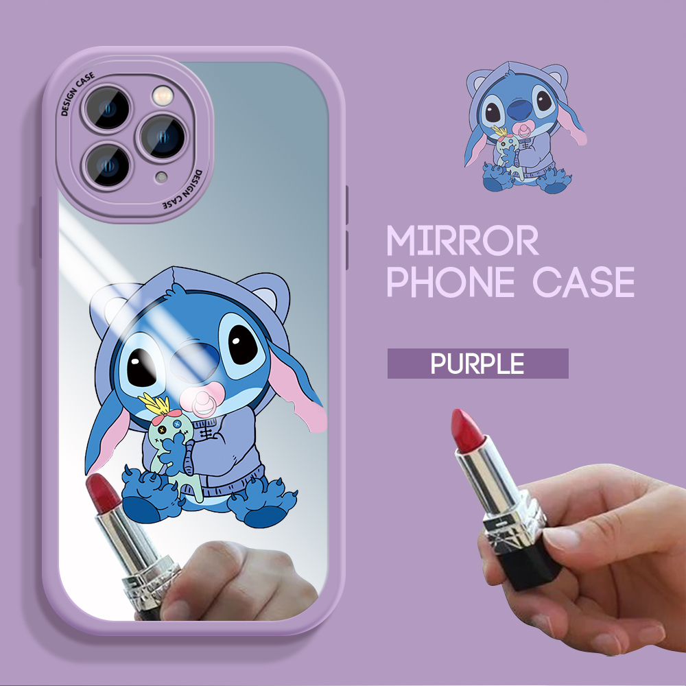 Case4you cho Iphone 14 cộng với iPhone 14 Pro Max iPhone 11 iPhone 11 PRO iPhone 12 Iphone 12 Pro dễ thương quần áo màu xanh dương Stitch mỏng họa tiết gương Ốp lưng silicon mềm vỏ điện thoại