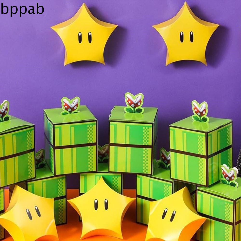 BPPAB 10pcs Chủ đề trò chơi Hộp Kẹo Super Mario Bro Hoạt hình Giấy Hộp đựng kẹo Hộp mô hình anime Gạch hình ngôi sao ống nước Hộp quà Anime Quà Tặng trẻ em
