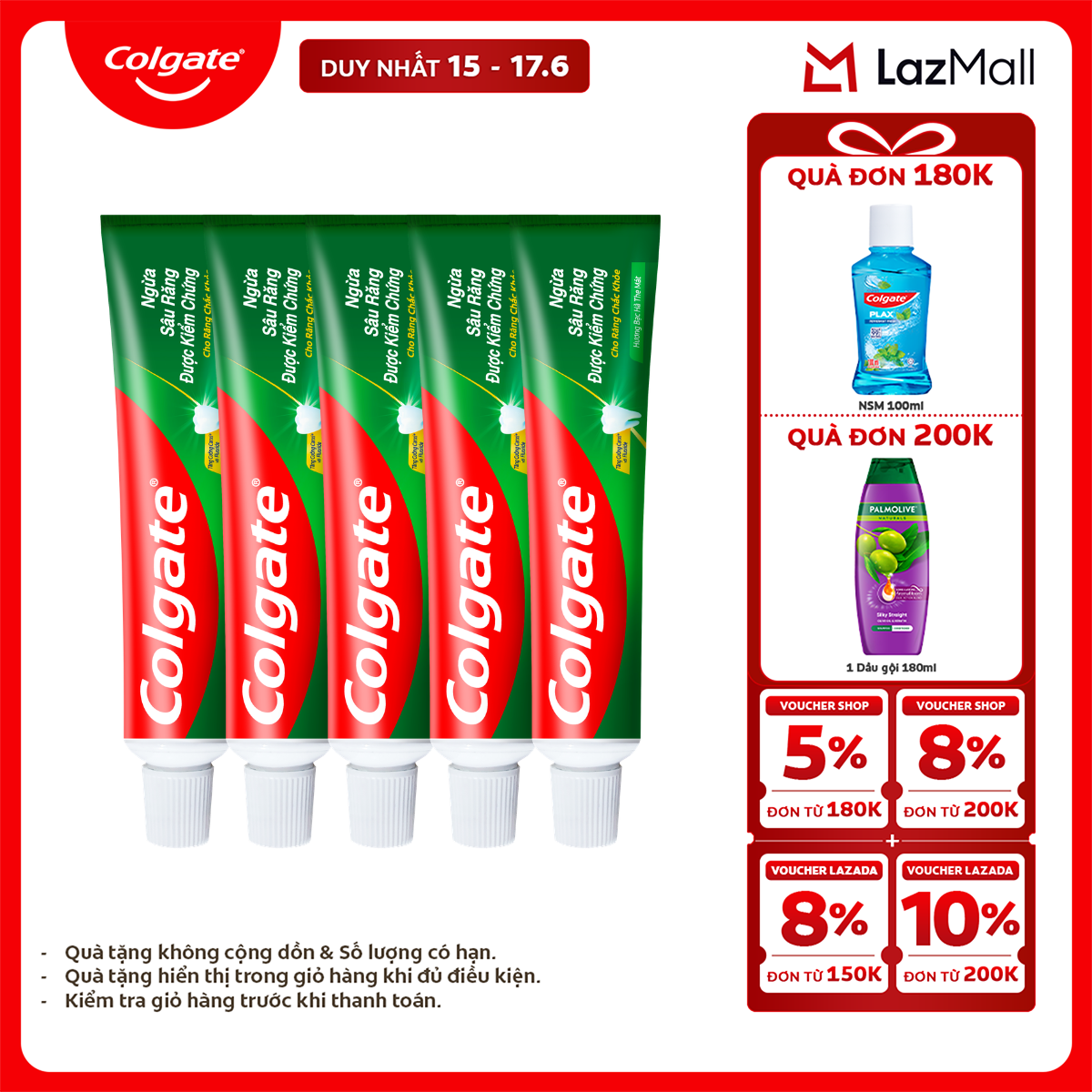 Bộ 5 Kem đánh răng Colgate ngừa sâu răng răng chắc khỏe 100g/tuýp
