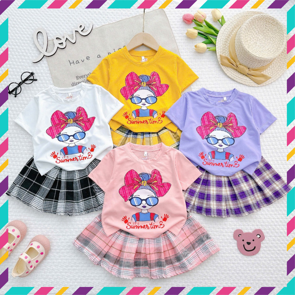 (ĐỒ TẾT CHO BÉ GÁI)set váy xếp ly cho bé gái MẮT KÍNH có quần chip trong từ 10 đến 32kg-vải mềm-NEMOKIDS-SETVAYCARO2