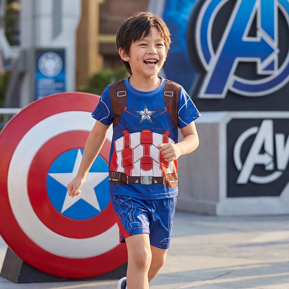 Baby Boy Clothes Set Cartoon Marvel Superhero Captain America Short Sleeve Outfits Cotton Toddler Kids Clothing Sets 1-7 Years