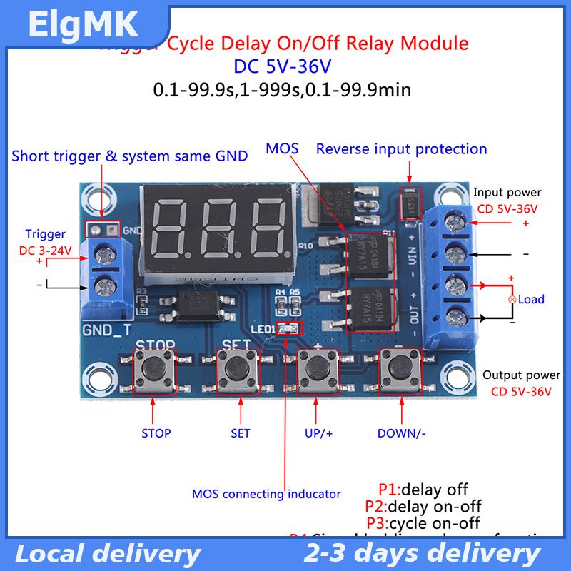 ElgMK TRJTYDK YKS Công Tắc Rơ Le Trễ Thời Gian Kỹ Thuật Số LED MOS Kép DC 6-30V Bảng Mạch