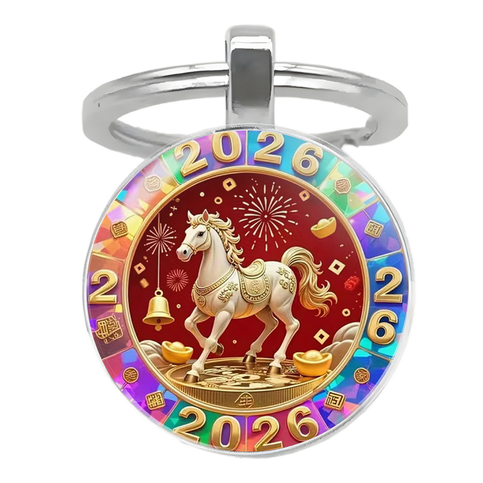 Personalized Zodiac Keychain Chinese New Year Keychain 2026 Year of Keychain with Bells – Lucky Zodiac Metal Pendant Compact Holiday Decoration Good Luck Charm - 7