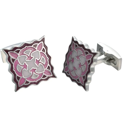 Yoursfs Cuff Links for Men Shirt Elegant Flower Pattern Purple Enamel Square Personalized Cufflinks Accessories Gifts
