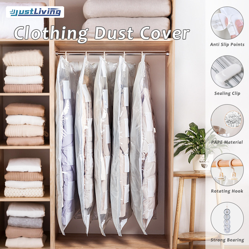 JustLiving 1Pc Hanging Vacuum Storage Bag Clear Clothes Organizing Bag Reusable Down Jacket Compression Bag Space Saver Vacuum Seal Bags with Heavy Duty Hanging Hooks Closet Organizers and Storage ราคา 262 บาท*ส่งฟรี