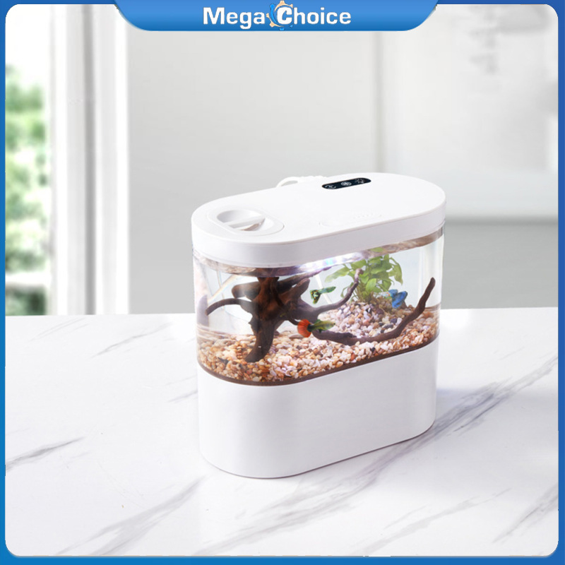 MegaChoice Small Aquarium, Desktop Fish Tank, Mini Fish Bowl With LED Light And Filter, Goldfish Tanks Betta Fish Tank Starter Kit For Jellyfish Shrimp Guppy ราคา 872 บาท*ส่งฟรี