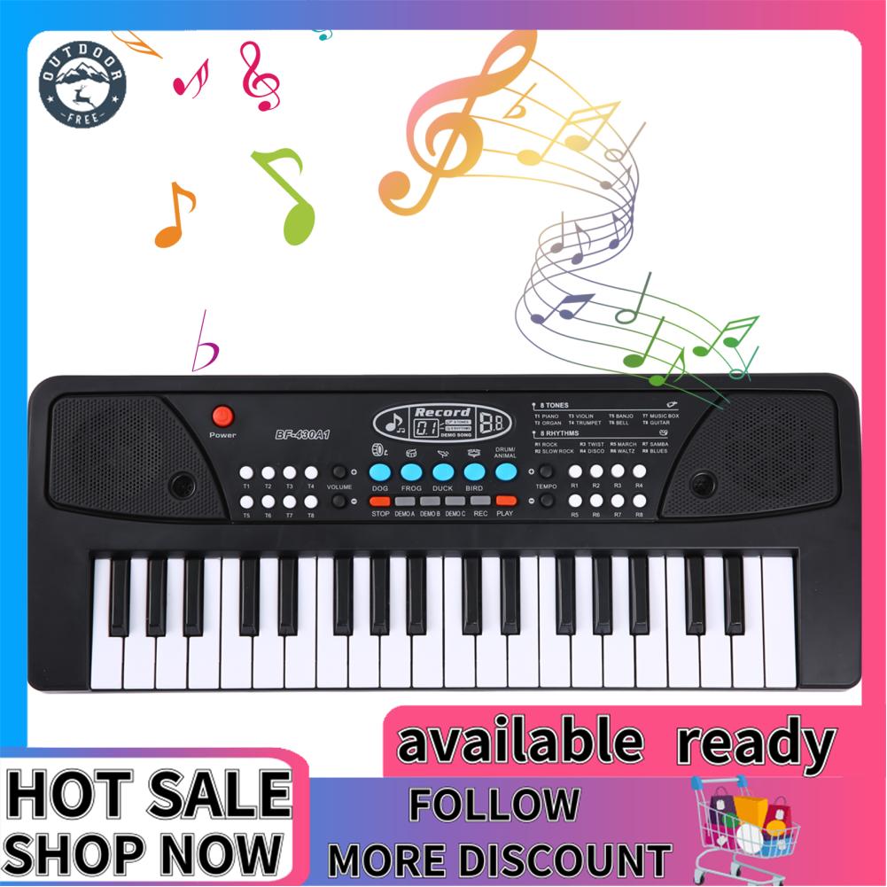 BIGFUN 37 Keys USB Electronic Organ Kids Electric Piano with Microphone Black Digital Music Electronic Keyboard Built-in Stereo Speakers with 8 Tones 8 Rhythms 6 Demo Songs 4 Percussion Kids Gift Musi