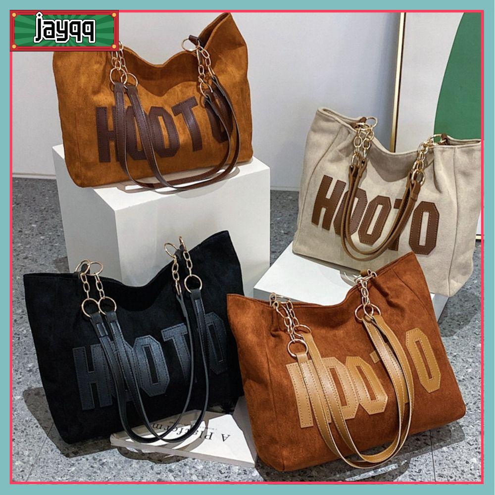 JAYQQ Đen Khaki Nâu Túi đeo vai Vải canvas In ấn thư từ Túi Flannel Hàn Quốc Thời trang Dung lượng lớn Túi Tote Lớn Phụ nữ Cô gái