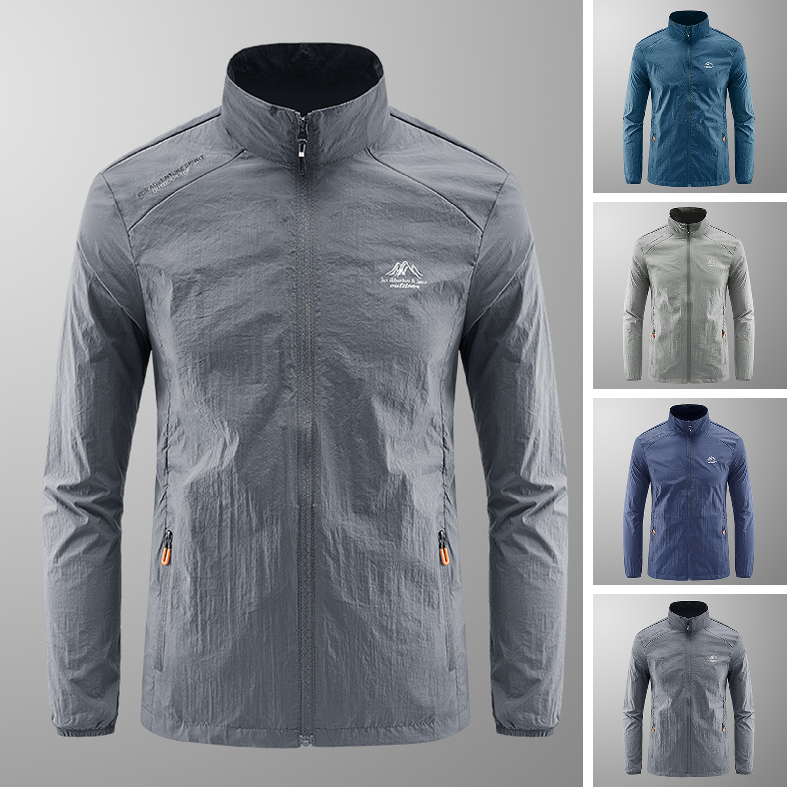 GMBI Sun Protection Clothing Stand Collar Quick Dry Zipper Pockets Ultra-thin Long Sleeves Anti-UV Breathable Plus Size Ice Silk Fishing Jacket Male Clothes Fishing Jacket Quick