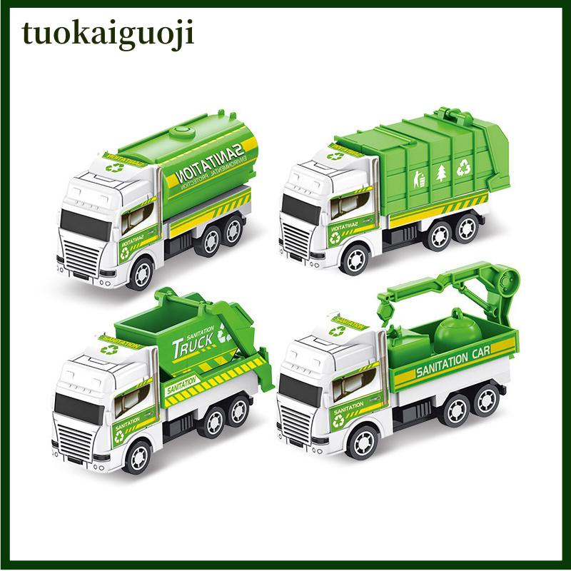 tuokaiguoji Trẻ em Đồ chơi xe hơi quán tính vệ sinh xe tải mô hình kéo trở lại kỹ thuật quân sự Xe chữa cháy động cơ bé trai đồ chơi cho trẻ em Quà tặng