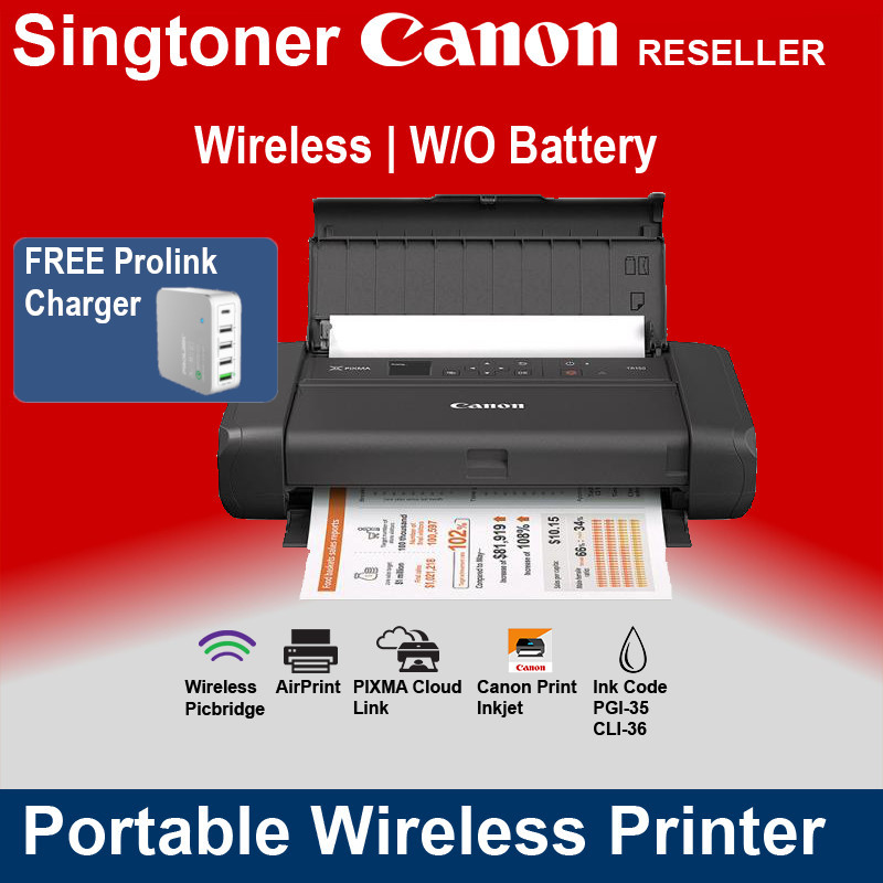 [Local Warranty] Canon PIXMA TR150 Wireless Mobile Printer without Battery replacement of IP100 IP110 colour printer color inkjet printer color printer ink tank printer inktank printer Singapore