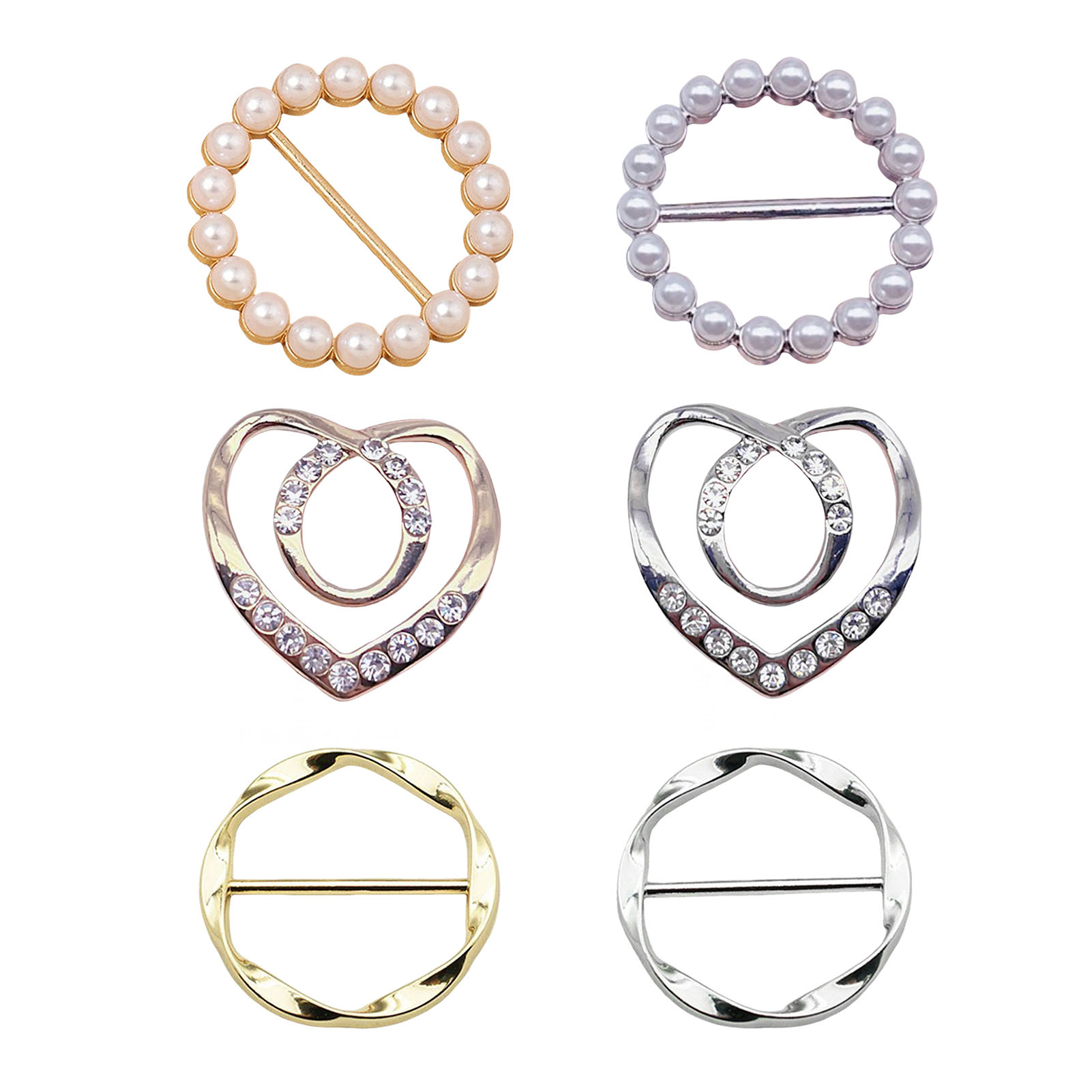 Benferry 6 cái kẹp áo thun kẹp Áo sơ mi Kẹp Vòng Cài Khăn quàng cổ trang trí kim cương giả hình trái tim tròn nút thắt góc quần áo kẹp thắt chặt Áo sơ mi