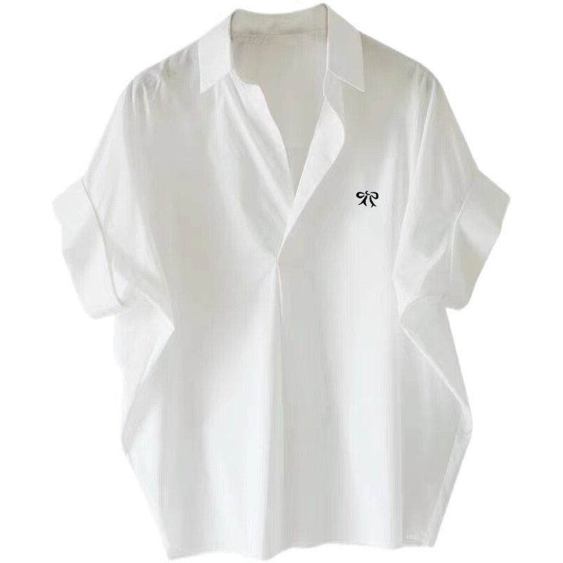 H & X S-3XL Hàn Quốc màu trắng rộng Áo sơ mi nữ tay áo cánh dơi đen kaki áo giản dị
