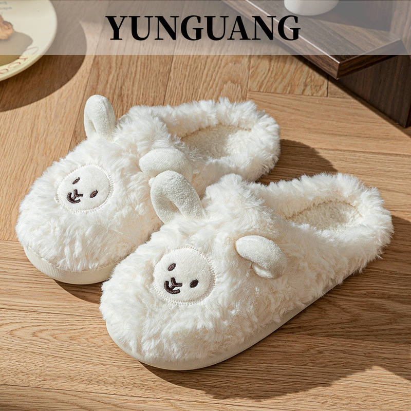 YUNGUANG Giày lười len mềm hình cừu dễ thương cho nữ, giày nhà giữ nhiệt, thiết kế hoạt hình đáng yêu, đệm êm ái