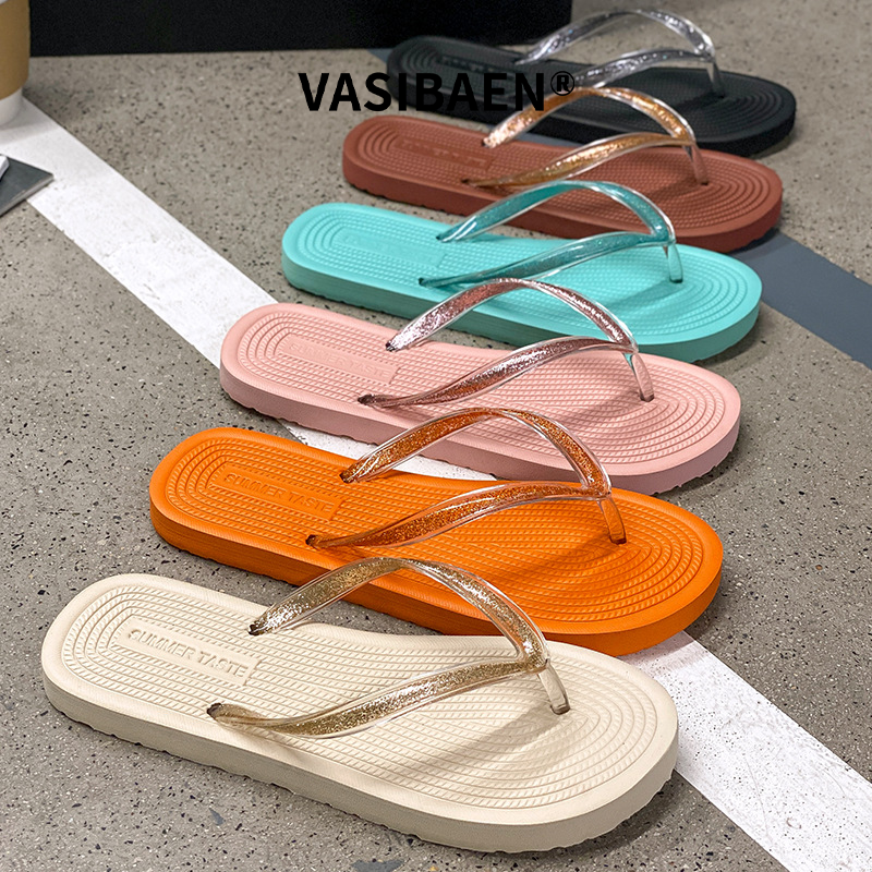 Vasibaen Dép Lê Nữ Dép Tông đồ du lịch thiết yếu dễ phối thời trang Giày đi biển đế bằng thoáng khí chống trượt cho nữ