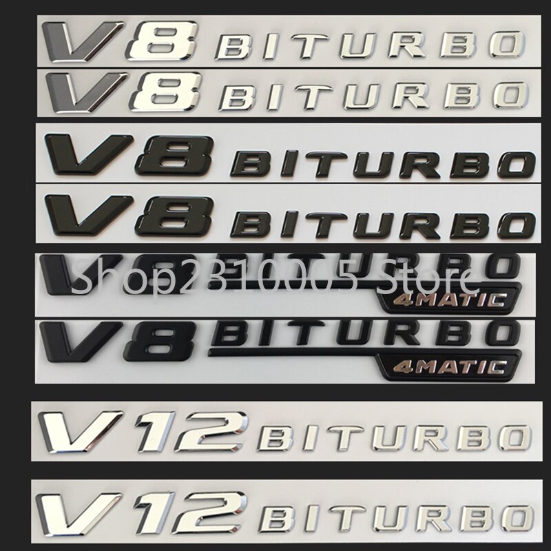 yingke Fender Sides Letters V8 V12 Biturbo 4matic Kompressor Turbo Badge Emblem Car Styling Sticker For Mercedes Benz Amg Sharp Flat