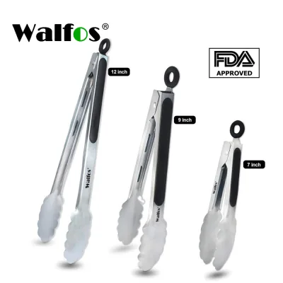 WALFOS BBQ Grilling Tong Salad Serving Food Tong Stainless Steel Metal Kitchen Tongs