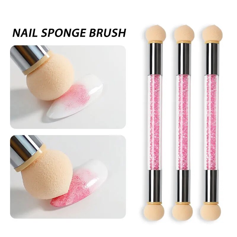 1PC Double Head Nail Brush Set Gradient Sponge Nail Art Brushes Pen for Acrylic Gel Glitter Powder Nail Dust Painting Brush Tool
