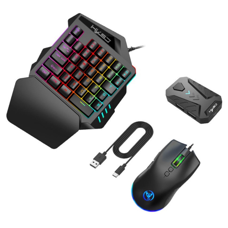HXSJ Keyboard and Mouse Converter Rgb Backlit Portable Gaming Keyboard and Mouse with Adapter for PC PS4 Xbox