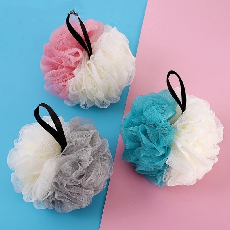 ลูกบอลอาบน้ำ ใยขัดตัว 3 สี ฟองน้ำขัดตัว สามารถแขวนทำความสะอาดและถูกสุขลักษณะรูปร่างของลูกดอกไม้