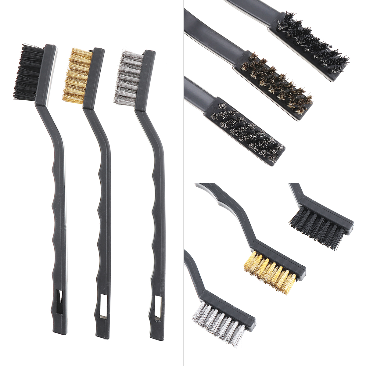 Bộ 3 chiếc/Bộ bàn chải sắt nhỏ bàn chải dây Ni Lông bàn chải sợi đồng bàn chải dây inox để làm sạch-quốc tế