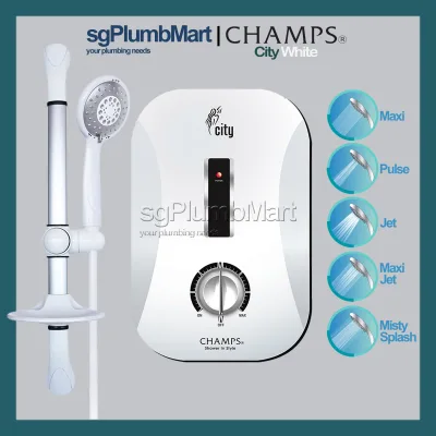 Champs x sgPlumbMart City White Electric Instant Water Heater With Shower Set