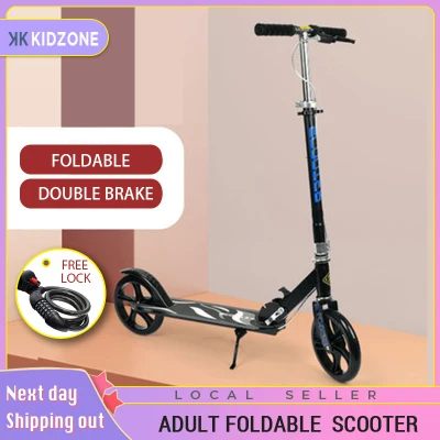 Adult Foldable scooter kick scooter double brake (BLACK color) Local ready stock Free Digit Lock