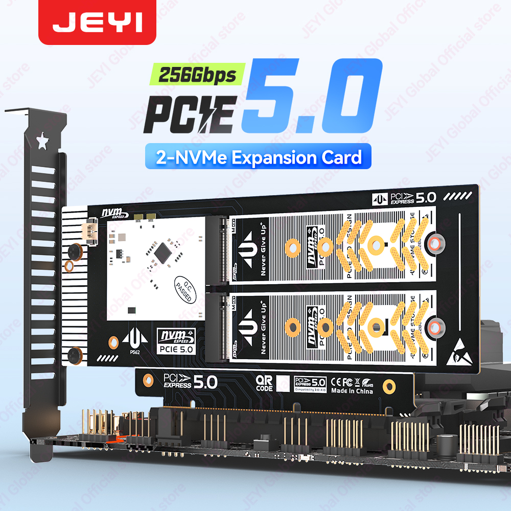 Jeyi PCIe 5.0 để Dual M.2 NVMe Adapter-Card hỗ trợ X8/X16 khe cắm cho 2280/2260/2242/2230 ssds mềm RAID hỗ trợ