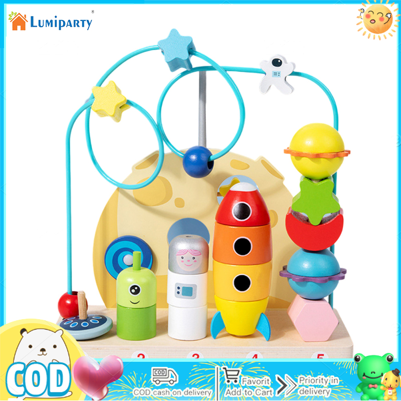 Baby Wooden Bead Maze Abacus Toy Sensory Learning Activity Cube Astronaut Planet Roller Coaster Toys For Kids ราคา 492 บาท*ส่งฟรี