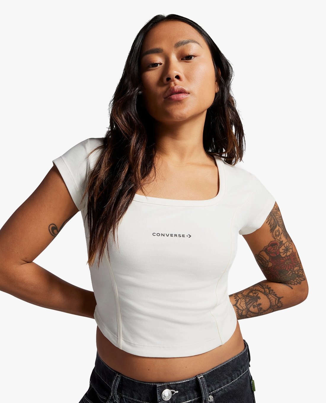 [DEAL BLACK FRIDAY UP TO 50%++] CONVERSE - Áo croptop nữ cổ vuông tay ngắn Wordmark Corset 10026506-A02-0CM