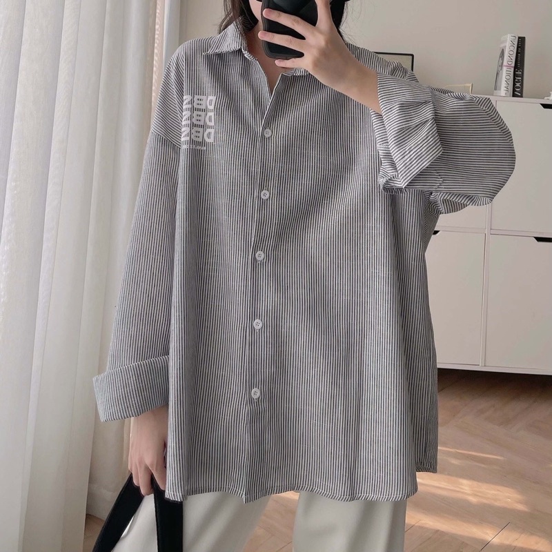 Áo sơ mi trơn tay dài sọc đen dbs màu đen nam nữ unisex áo sơmi vải cotton form rộng jaystoree
