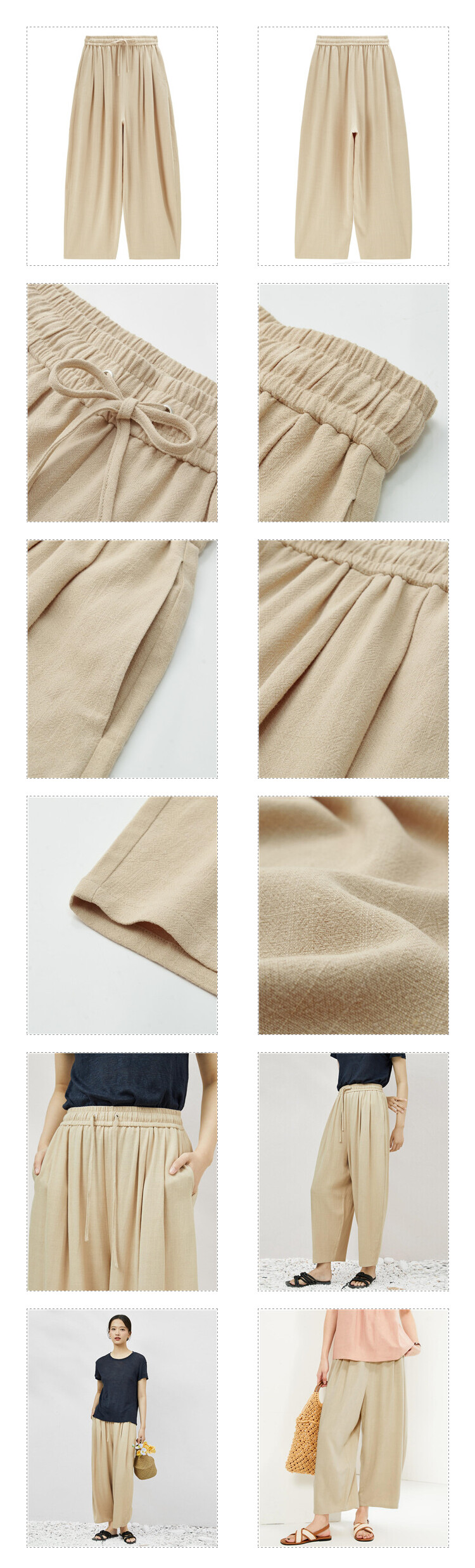 GIORDANO Women Pants Elastic Waist Wide Leg Pleated Pants Solid Color Ankle Length Simple Fashion Casual Loose Pants 18423901 · v2