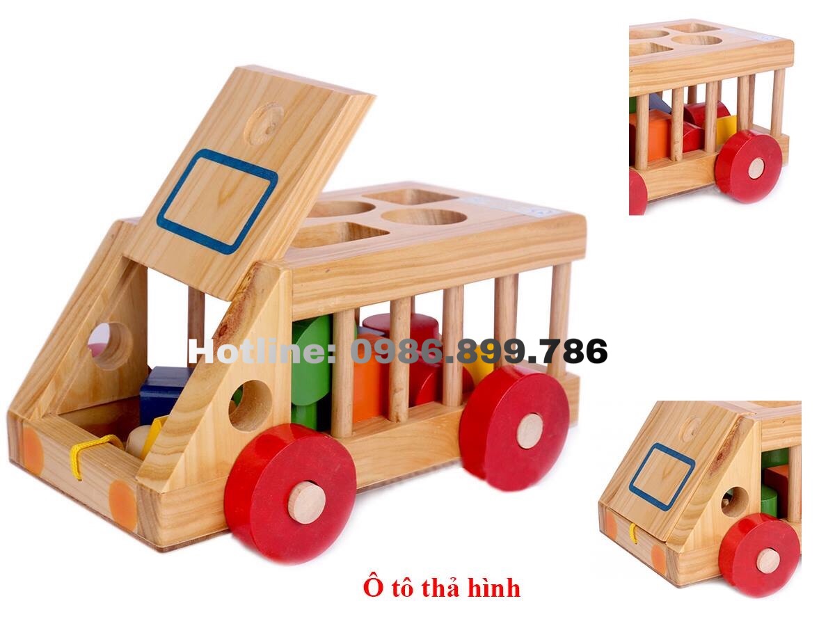 Đồ chơi thả hình khối xe ô tô, xe cũi thả hình khối gỗ cao cấp