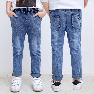 IENENS Kids Boys Jeans Clothes Young Boy Casual Pants Children Boy Denim Solid Long Trousers For 5-13Years