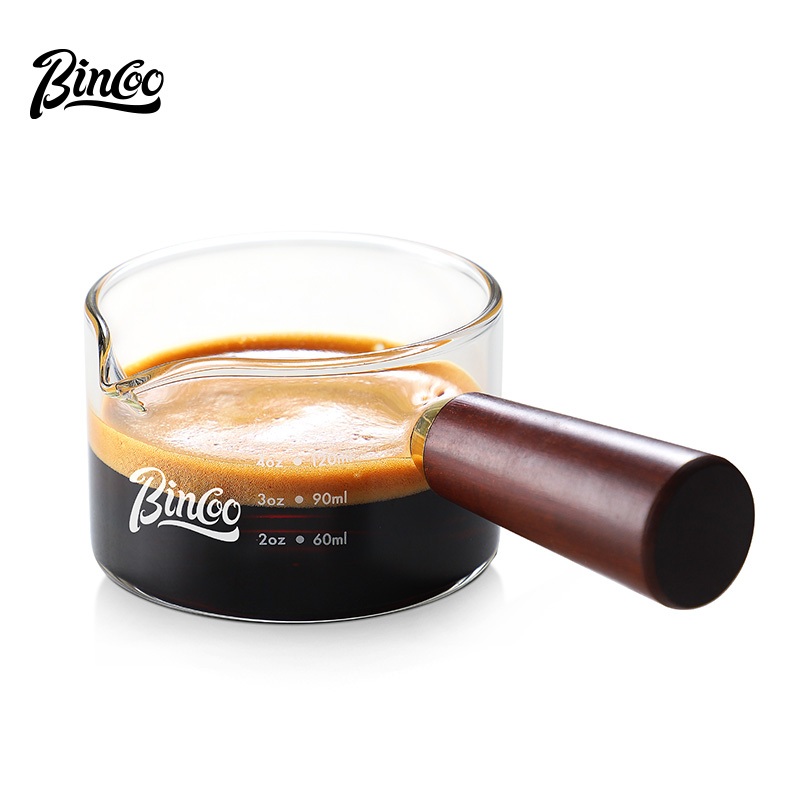 BINCOO Espresso Cup Extraction Mug with Scale Glass Measuring Cup Espresso Mug Wooden Handle Small Milk Cup Milk Jar Ounce Mug 70ML/120ML ราคา 145 บาท*ส่งฟรี