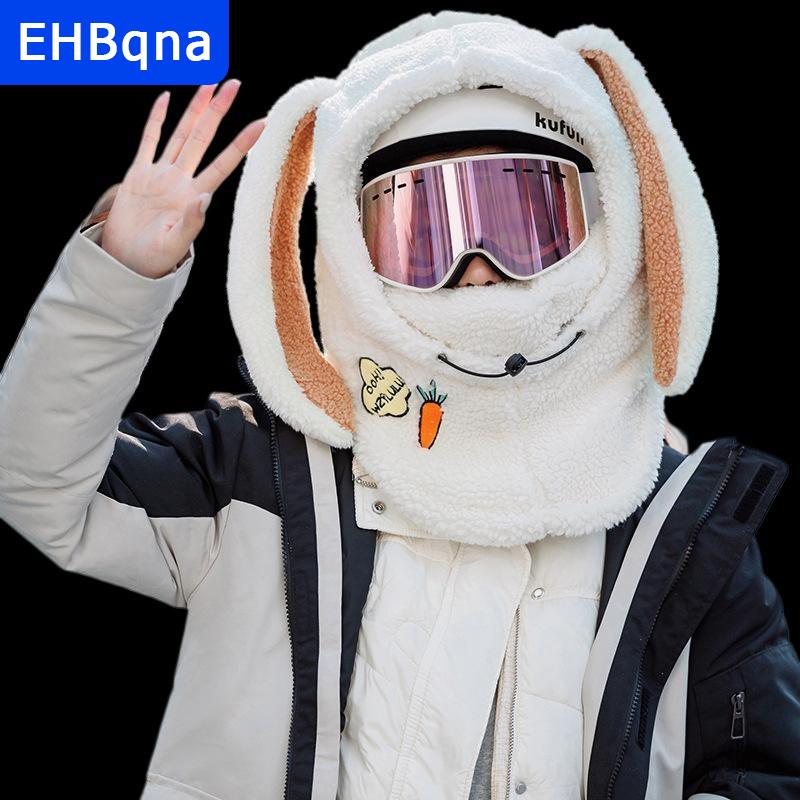 [COD] EHBqna SPORTS หมวกสกีขนแกะฤดูหนาวผ้าพันคอหมวกกันน็อคใส่เล่นสกีอบอุ่นสบายนุ่มสบายตัวการ์ตูนน่ารักหูกระต่ายตกแต่งหมวกกันน็อค ราคา 168 บาท*ส่งฟรี