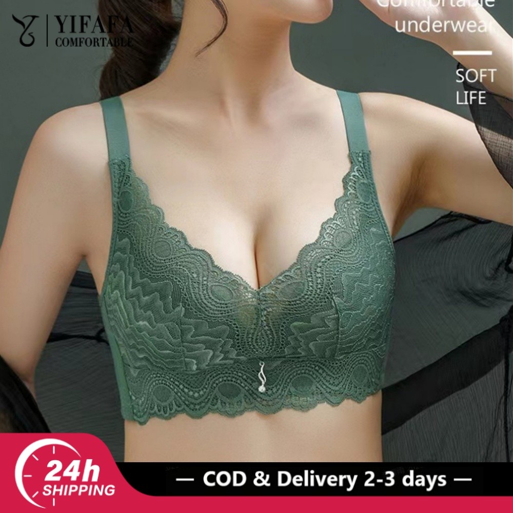 Lace Bra Women Push Up Comfortable Bralette Underwear Embroidery Deep V Neck Lingerie Wireless Brassiere Crop Top Ladies ราคา 56 บาท*ส่งฟรี