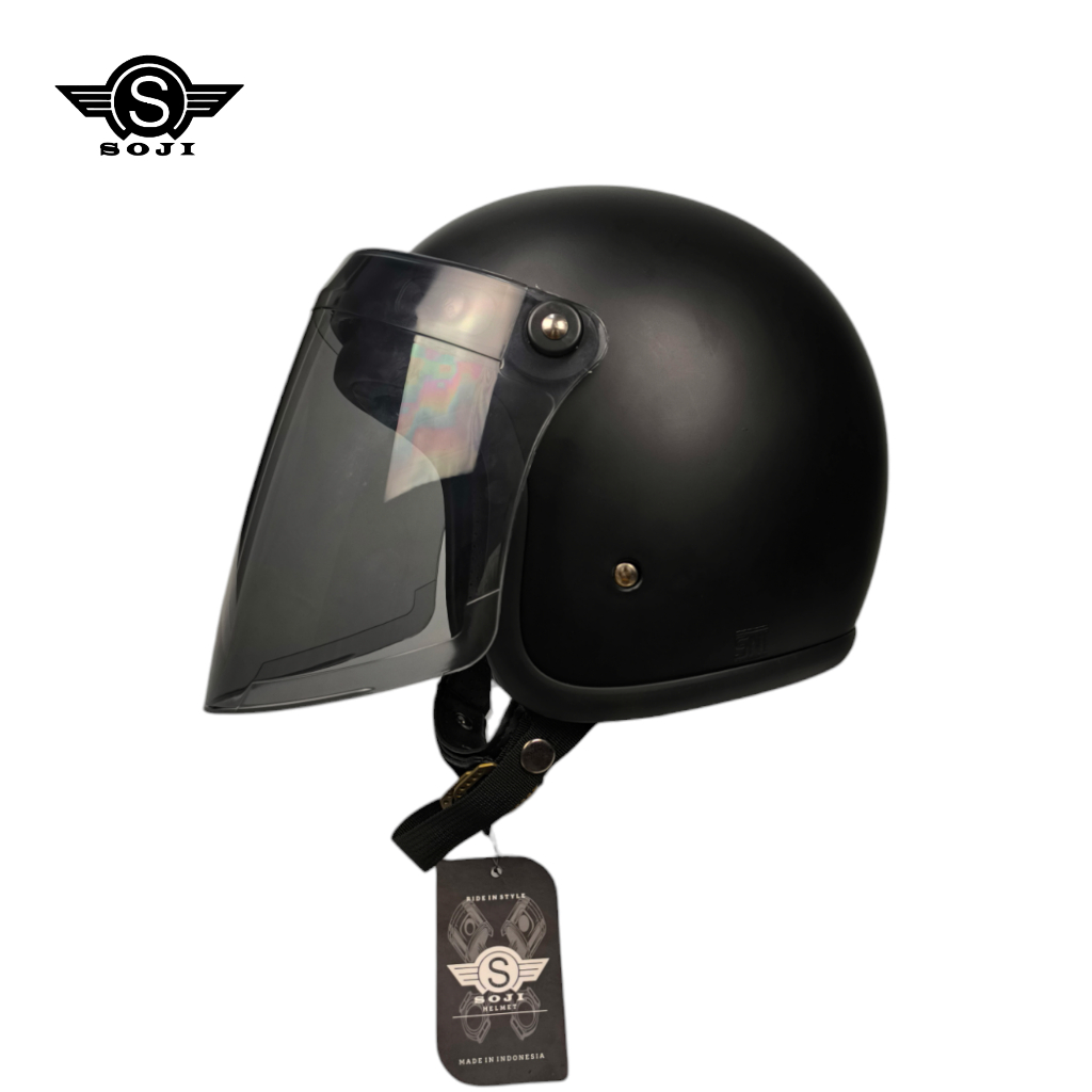 SOJI Helm Slim Head 500tx Polos Kaca Venom Hitam Smoke Harga 455,000 rupiah*Gratis Ongkir