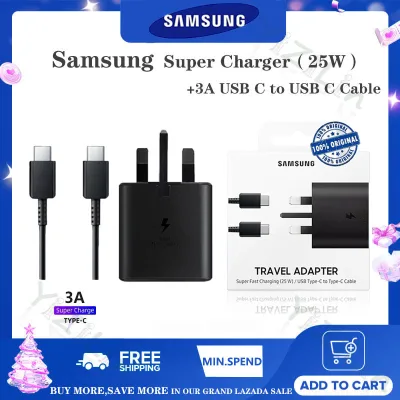 【ORIGINAL】Samsung Travel Charger Adapter Authentic 25W PD Fast Charger Adapter Whit USB-C to USB-C Cable For Galaxy A70 A71 S10 10+ S20 20+ Ultra Note 20 10 10+[Official Warranty/EP-TA800XBEGGB]