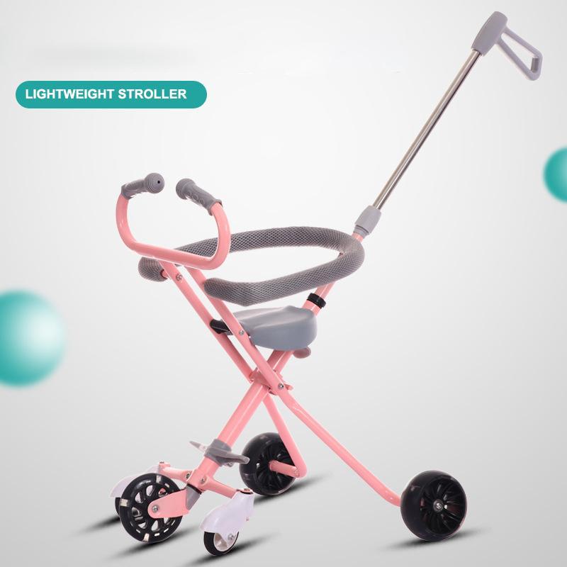 Baby Stroller Foldable with LED Flashing Light 5-Wheel Baby Push Walker Walking Trolley Installation-free with Brake Portable Lightweight for Kids 1-6 Years Singapore