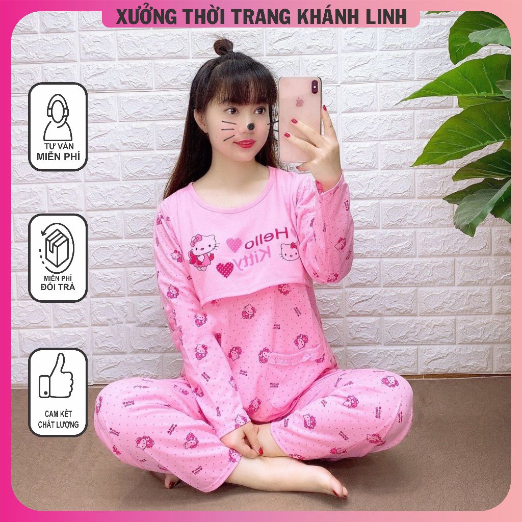 Bộ bầu - bộ sau sinh - cho con bú - chất liệu cotton ( hello kitty )